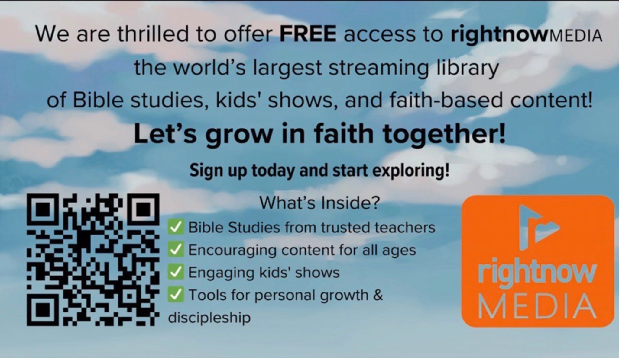 Free access to RightNow Media for Bible studies, kids shows, and faith-based content